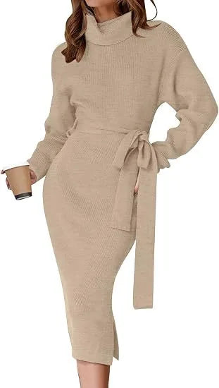 Paula | Women's Cozy Sweater Dress  - Size:S;Color:Khaki