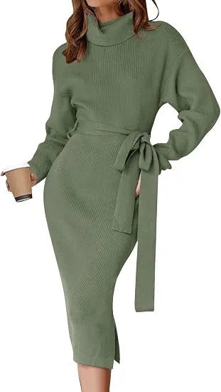 Paula | Women's Cozy Sweater Dress  - Size:S;Color:Olive Green
