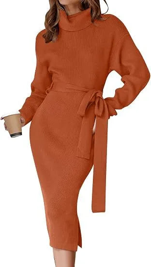 Paula | Women's Cozy Sweater Dress  - Size:S;Color:Orange-Red