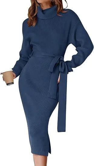 Paula | Women's Cozy Sweater Dress  - Size:S;Color:Sea Blue