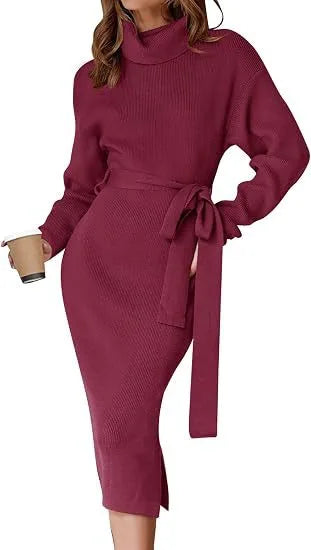 Paula | Women's Cozy Sweater Dress  - Size:S;Color:Wine Red