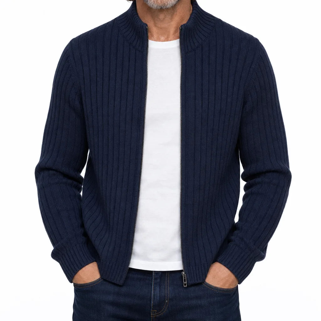 Pearce Stand Collar Cardigan - Color:Blue;Size:S