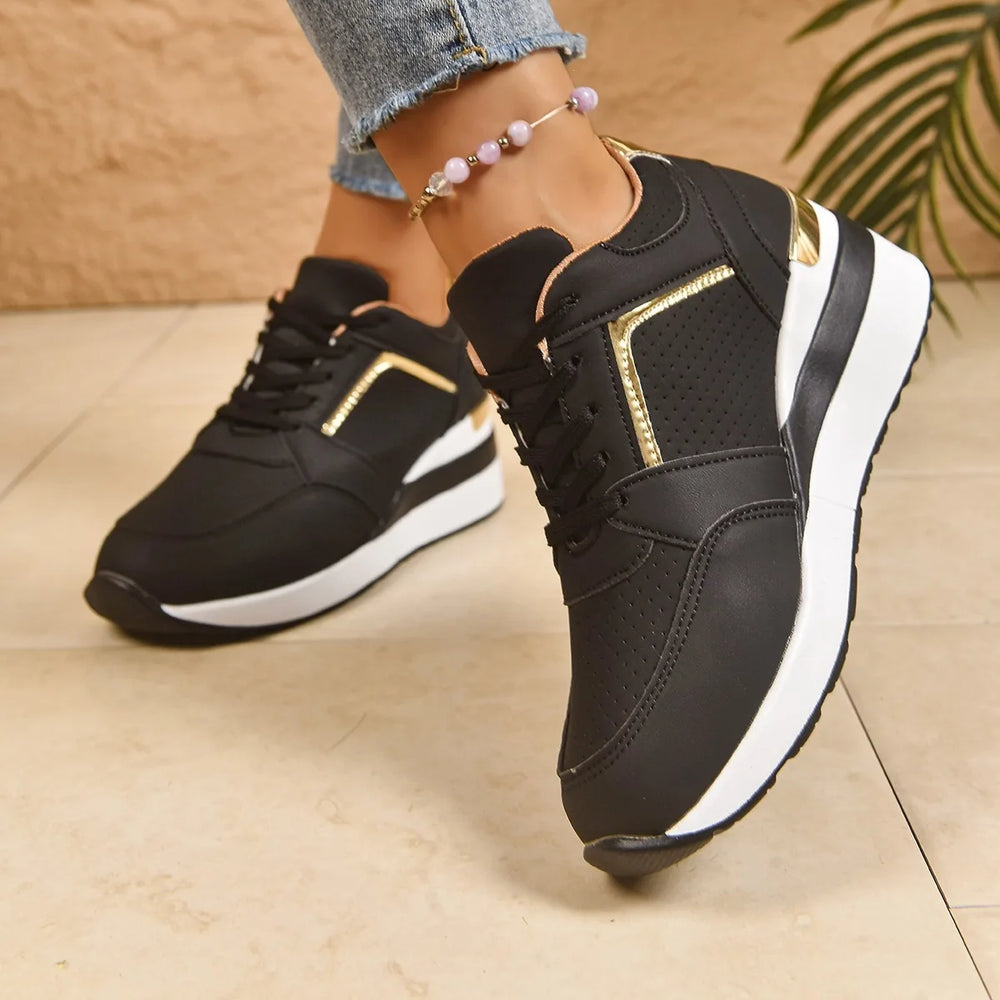 Penrose | Women's Orthopedic Wedge Sneakers - Color:Black;Size:36
