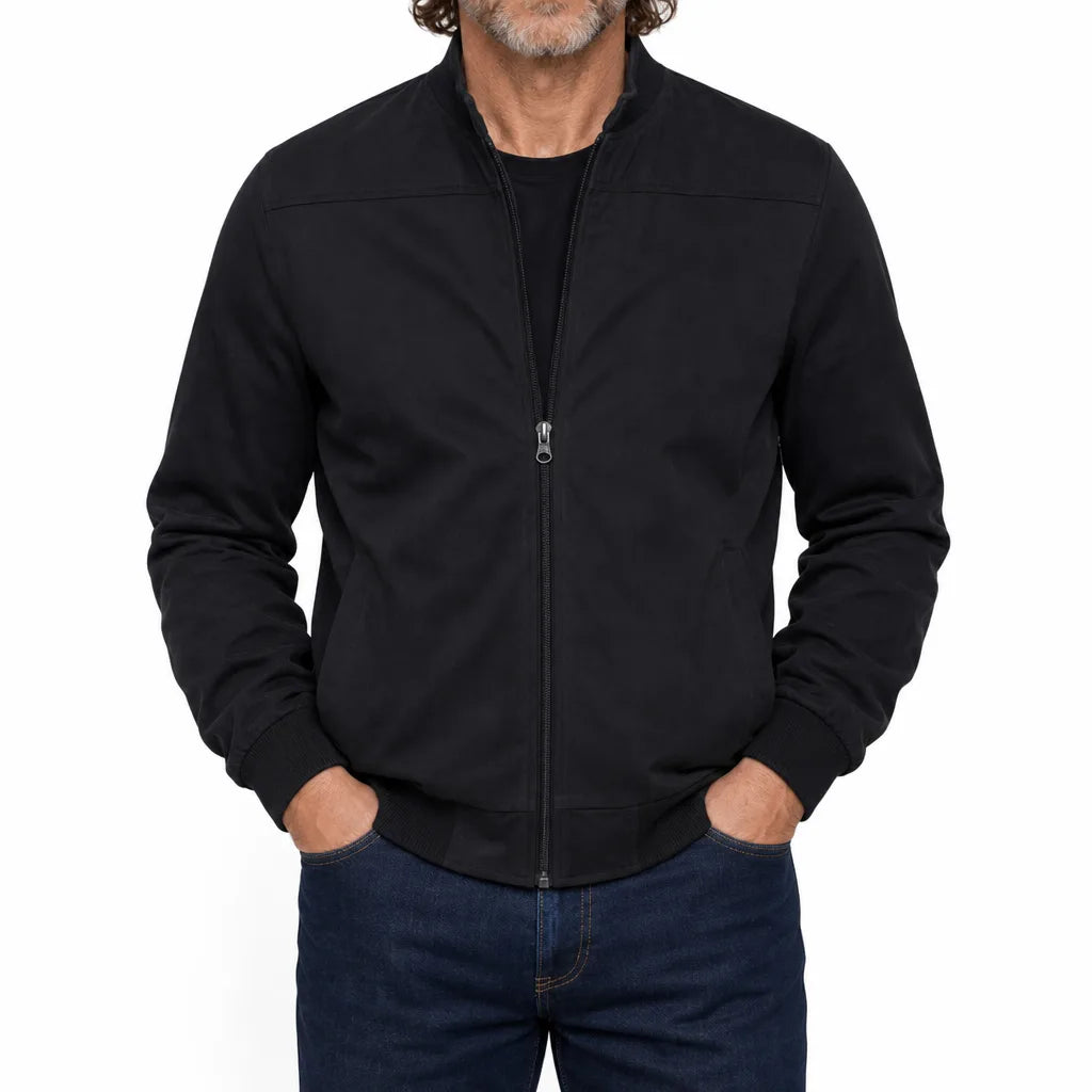 Percy | Men's Fall Suede Bomber Jacket - Color:Black;Size:S