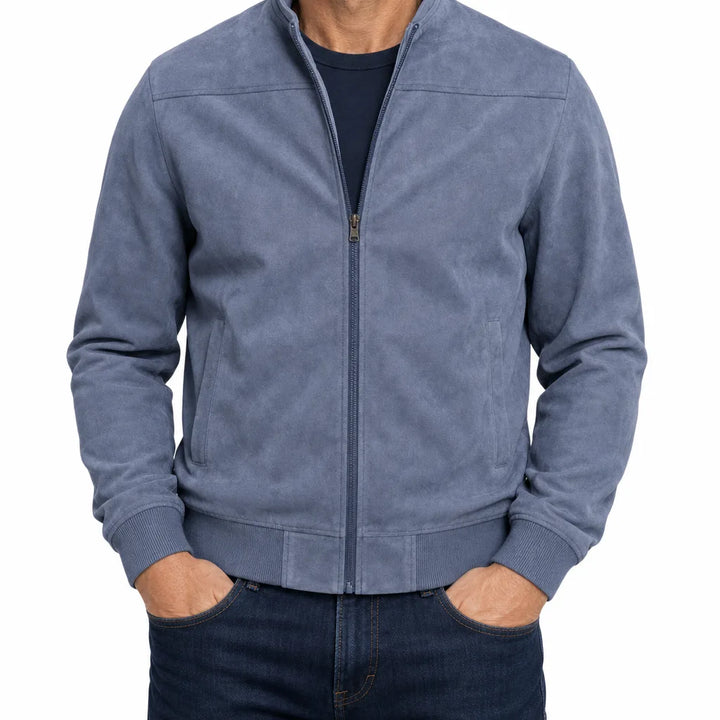 Percy | Men's Fall Suede Bomber Jacket - Color:Blue;Size:S