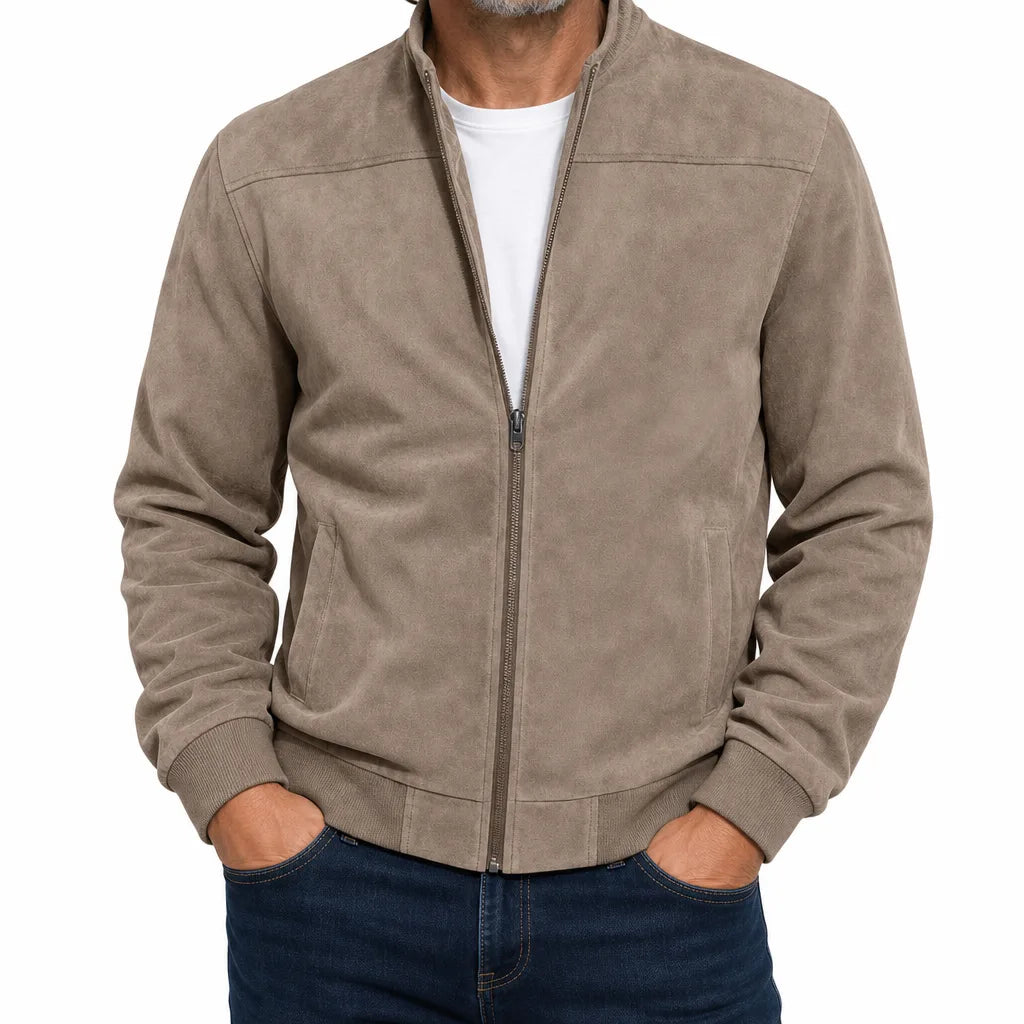 Percy | Men's Fall Suede Bomber Jacket - Color:Brown;Size:S
