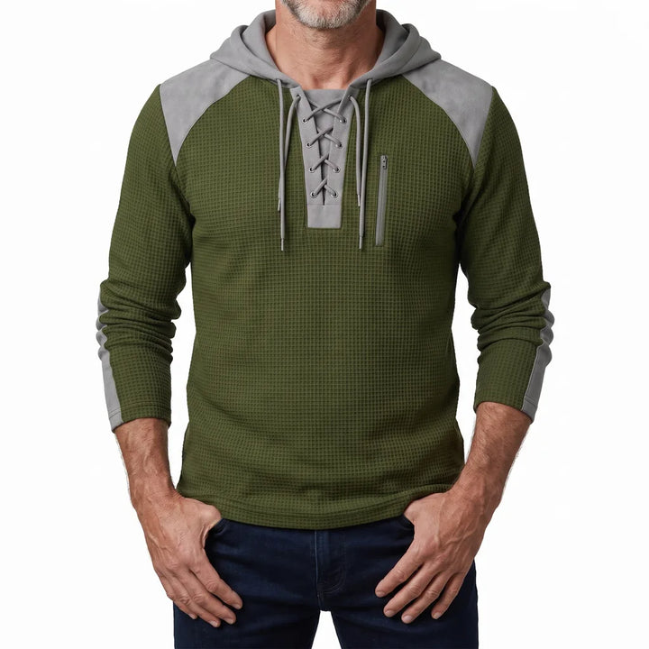 Phillip | Men's Color-Block Hooded Sweatshirt  - Color:Army Green;Size:XS