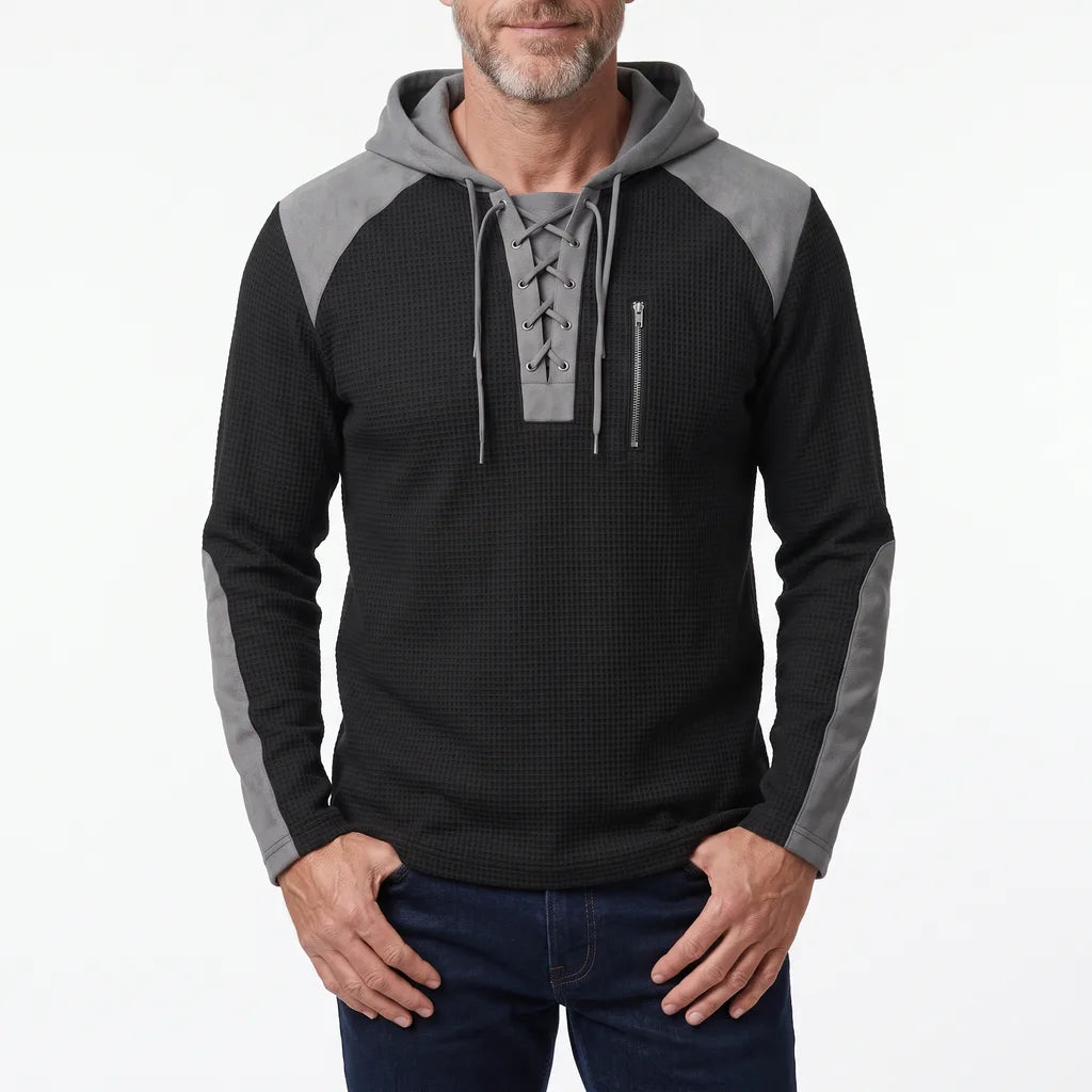 Phillip | Men's Color-Block Hooded Sweatshirt  - Color:Black;Size:XS