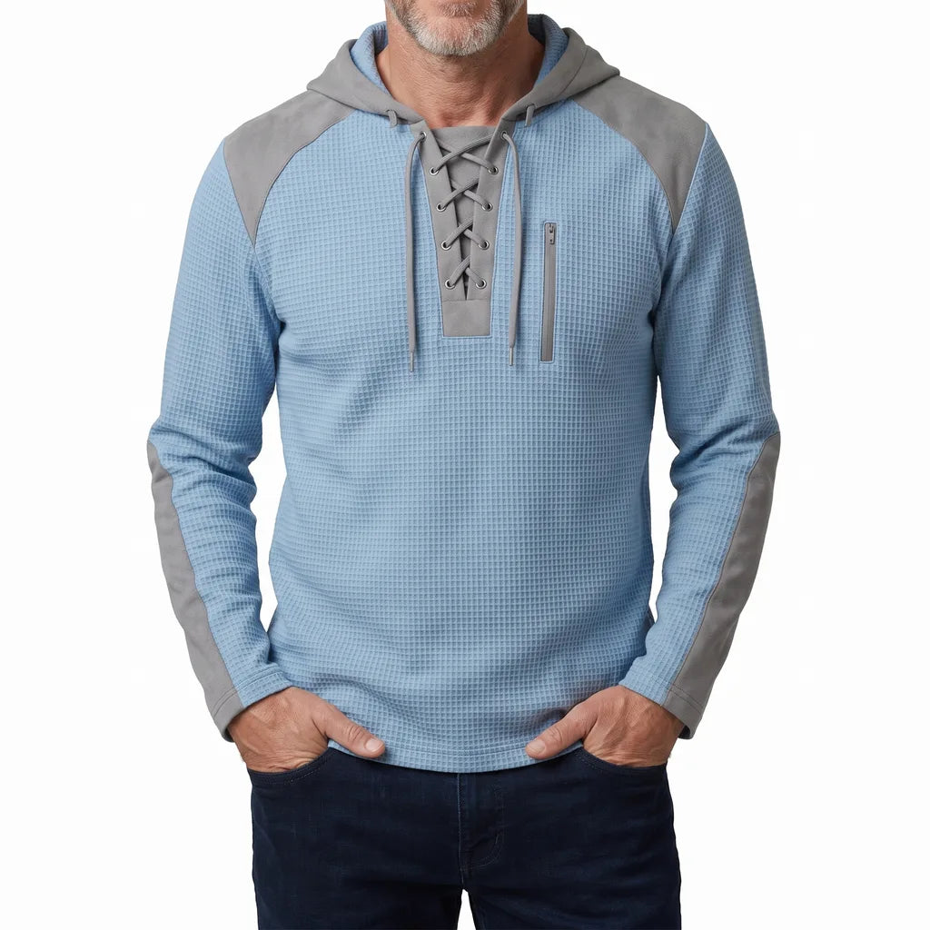 Phillip | Men's Color-Block Hooded Sweatshirt  - Color:Light Blue;Size:XS