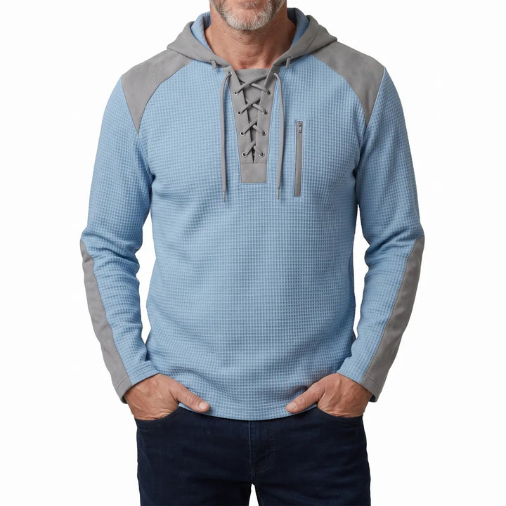 Phillip | Men's Color-Block Hooded Sweatshirt  - Color:Light Blue;Size:XS