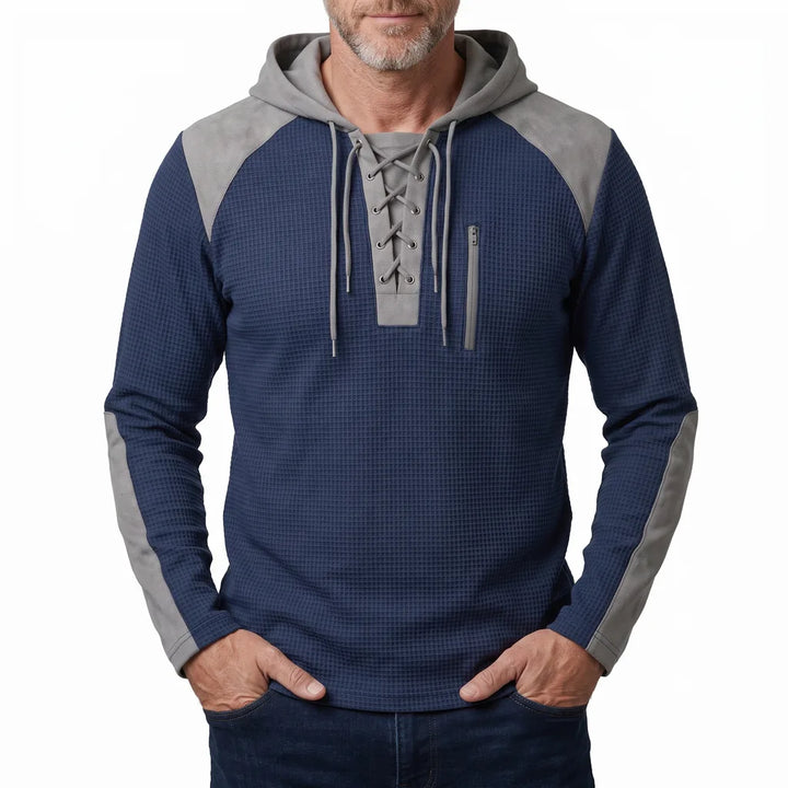 Phillip | Men's Color-Block Hooded Sweatshirt  - Color:Navy Blue;Size:XS