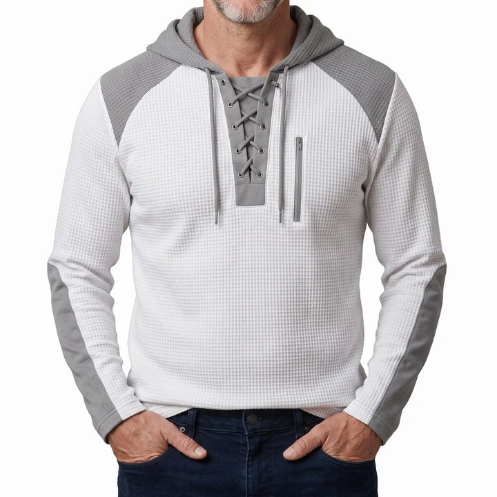 Phillip | Men's Color-Block Hooded Sweatshirt  - Color:White;Size:XS