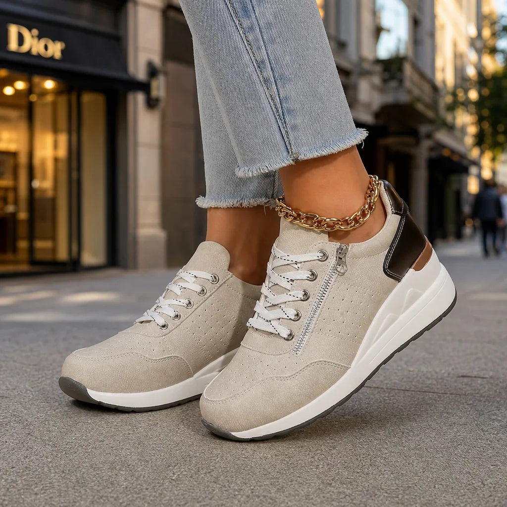 Pia | Stylish Lace-Up Platform Trainers - Color:Beige;Size:35