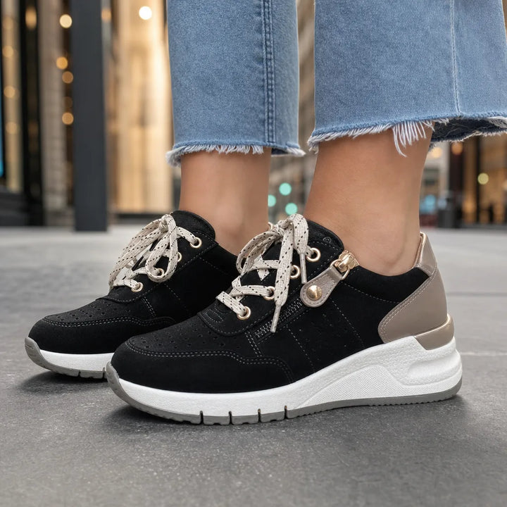 Pia | Stylish Lace-Up Platform Trainers - Color:Black;Size:35