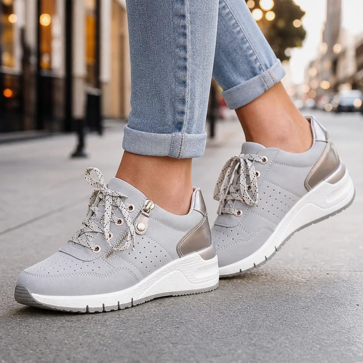 Pia | Stylish Lace-Up Platform Trainers - Color:Gray;Size:35