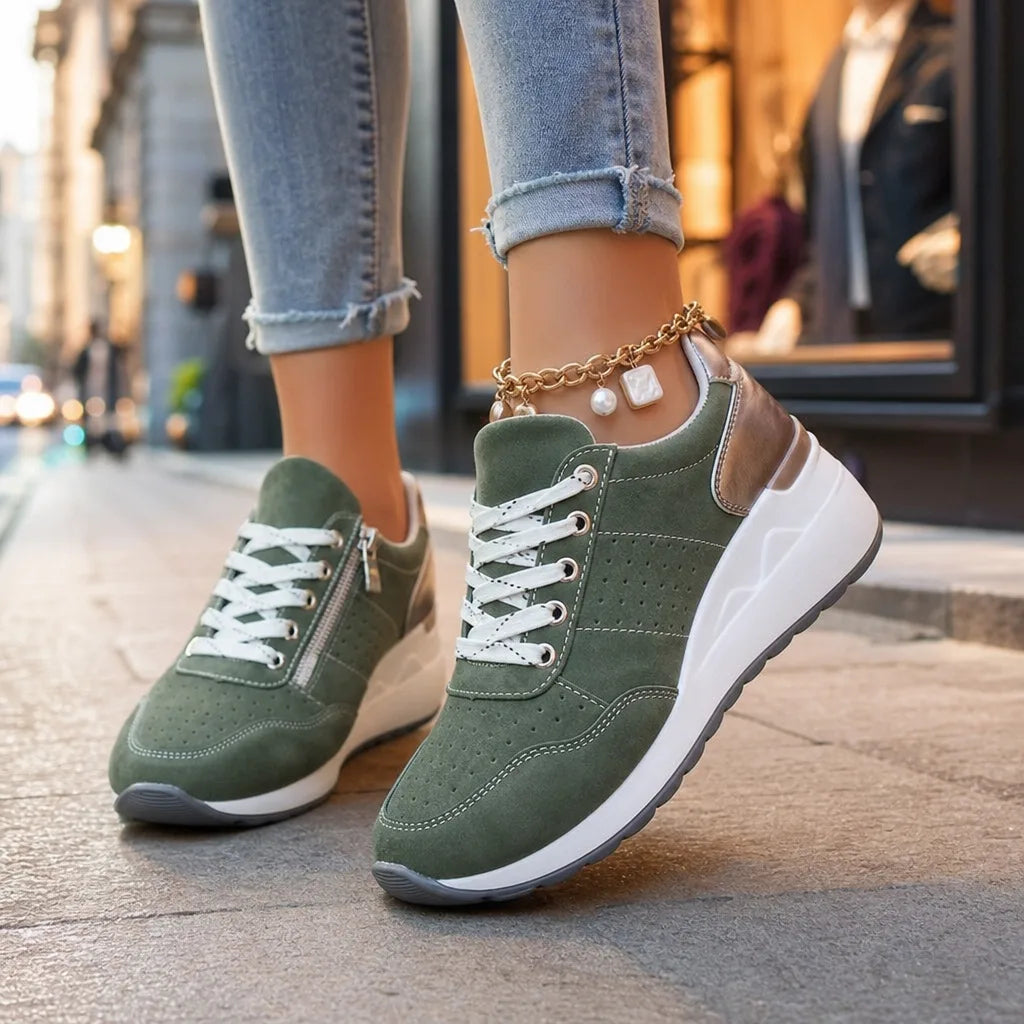Pia | Stylish Lace-Up Platform Trainers - Color:Green;Size:35