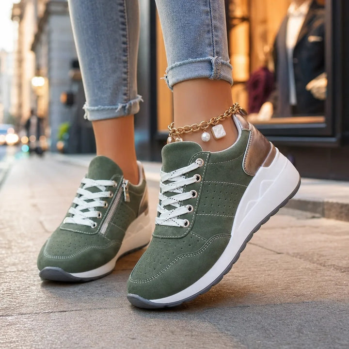Pia | Stylish Lace-Up Platform Trainers - Color:Green;Size:35