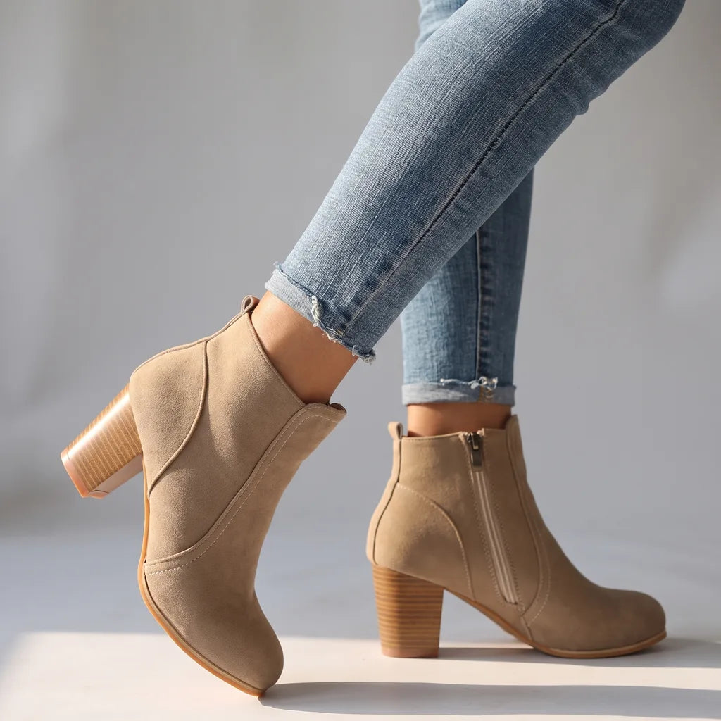 Poppy  | Women's Block Heel Ankle Boots  - Color:Beige;Size:35