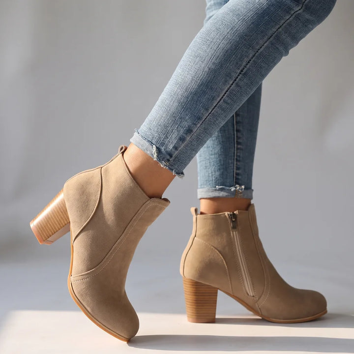 Poppy  | Women's Block Heel Ankle Boots  - Color:Beige;Size:35