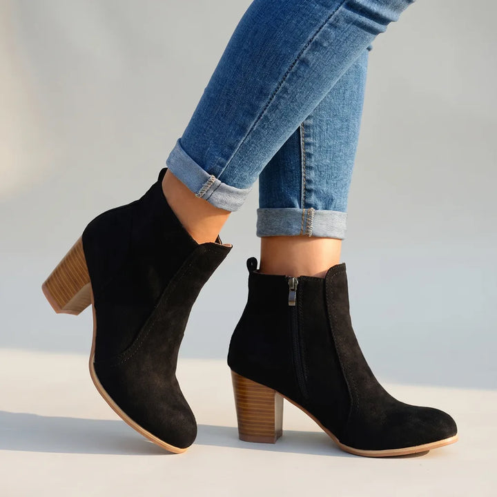 Poppy  | Women's Block Heel Ankle Boots  - Color:Black;Size:35