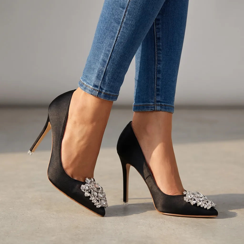 Princess | Women's Crystal Heels  - Color:Black;Size:35
