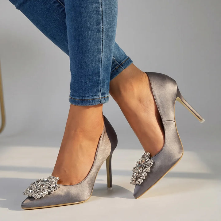 Princess | Women's Crystal Heels  - Color:Gray;Size:35