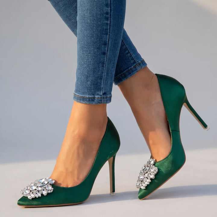 Princess | Women's Crystal Heels  - Color:Green;Size:35