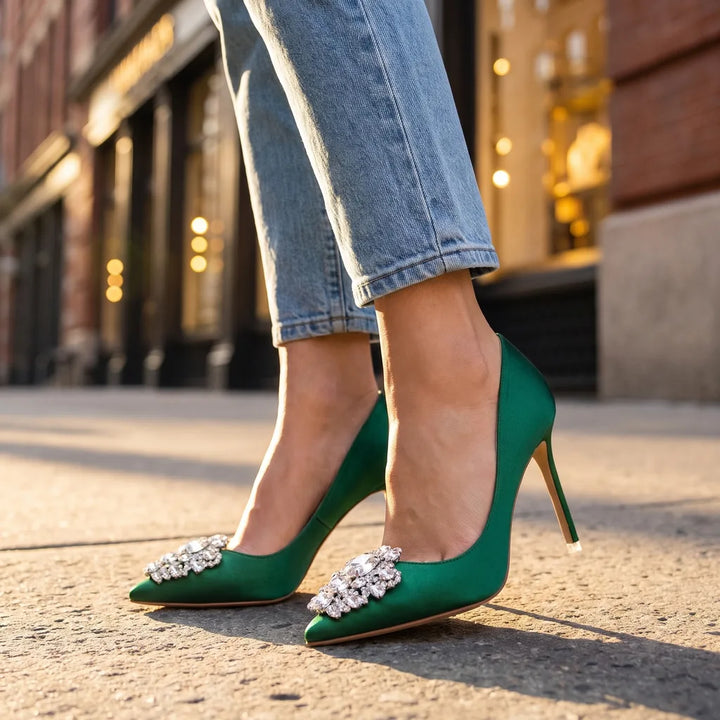 Women's Green Barton Rhinestone Pumps