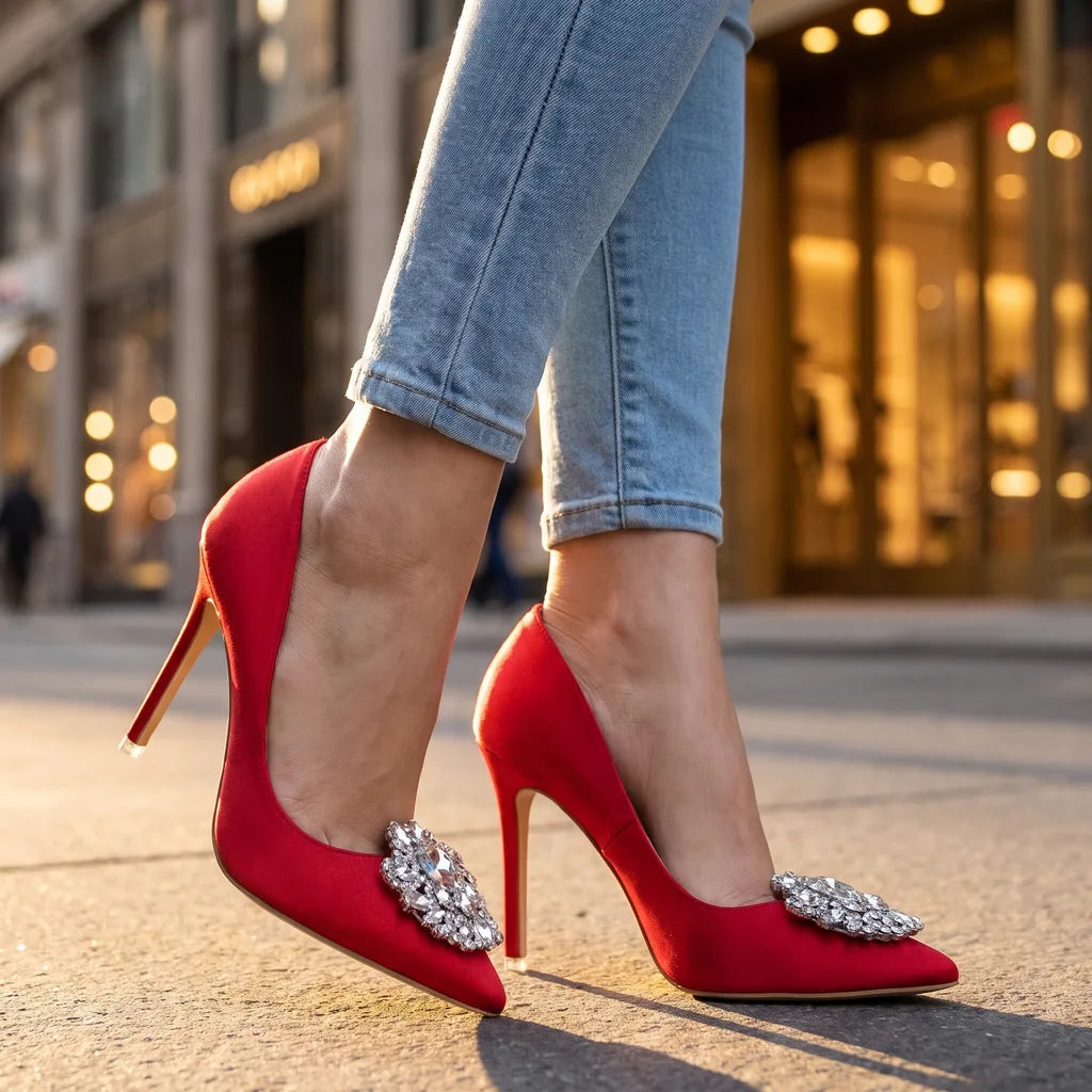 Women's Red Barton Rhinestone Pumps