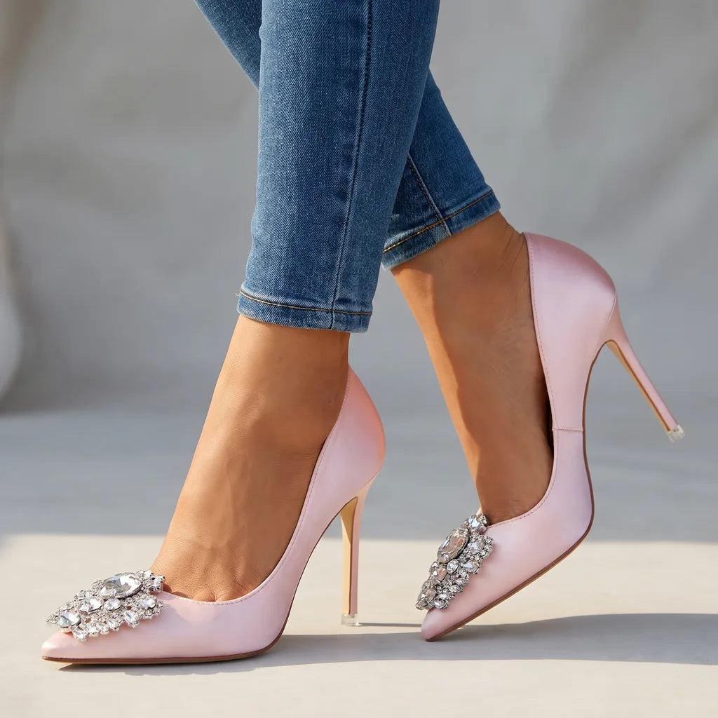 Princess | Women's Crystal Heels  - Color:Pink;Size:35