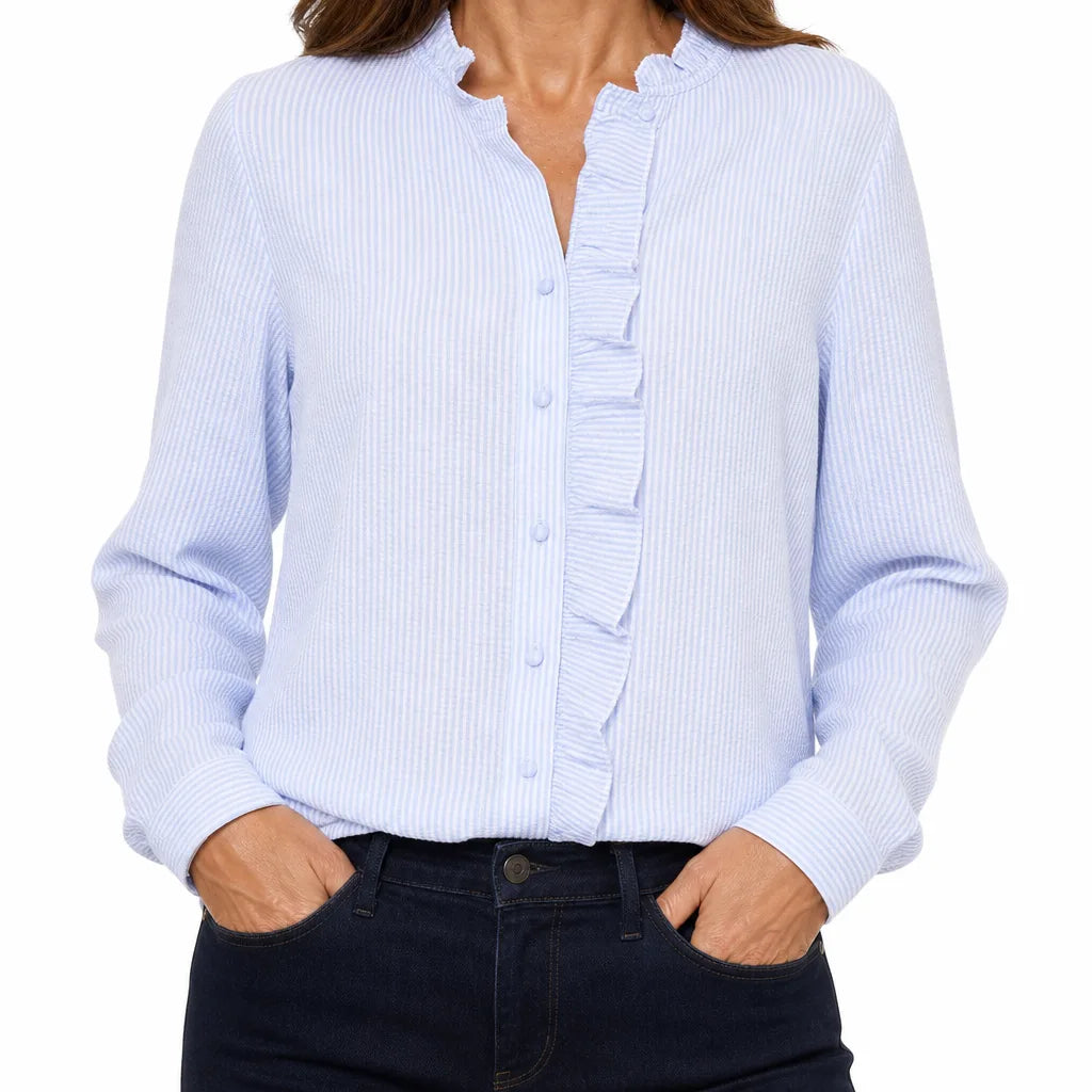 Priscilla Striped Ruffle Blouse - Color:Blue;Size:XS