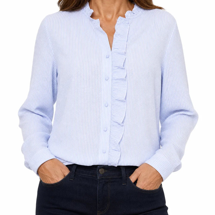 Priscilla Striped Ruffle Blouse - Color:Blue;Size:XS