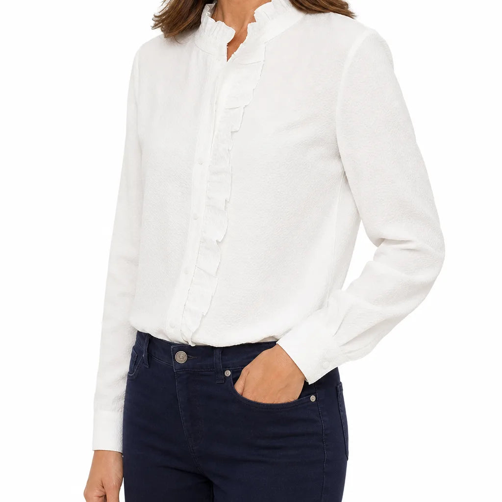 Women's White Salinger Ruffle Collar Blouse