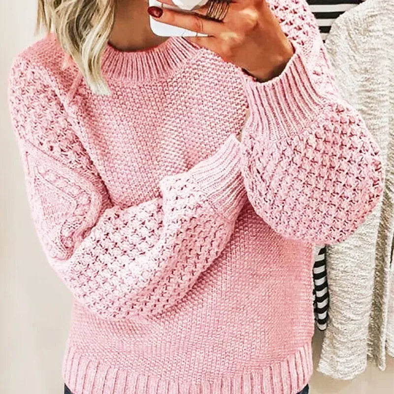 Priscilla  | Women's Cable Knit Lantern Sweater - Color:Pink;Size:XS