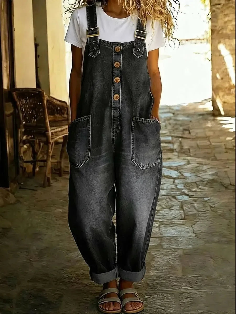 Pruitt | Vintage Women's Denim Overalls - Color:Black;Size:XXS