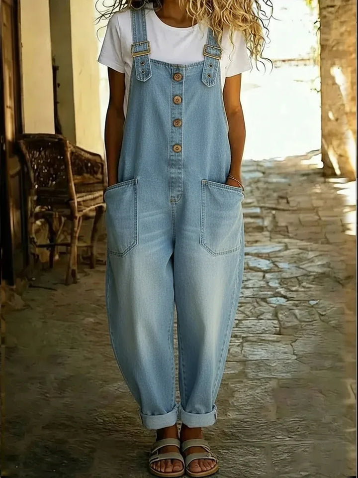 Pruitt | Vintage Women's Denim Overalls - Color:Light Blue;Size:XXS