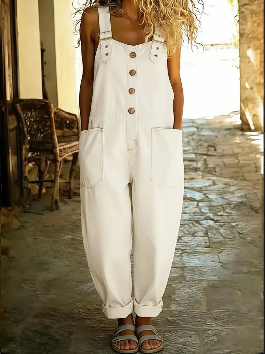 Pruitt | Vintage Women's Denim Overalls - Color:White;Size:XXS
