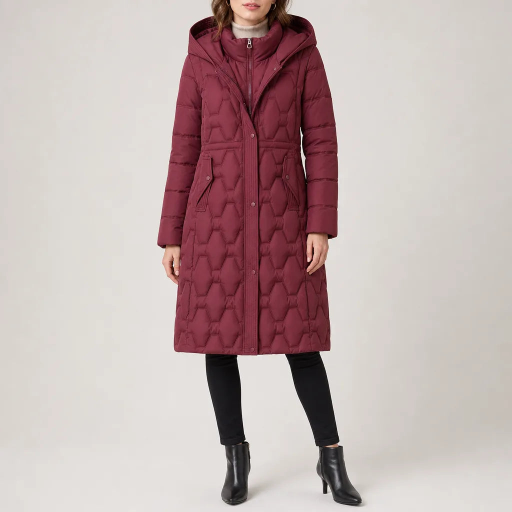 Quinn Long Padded Coat - Color:Red;Size:S