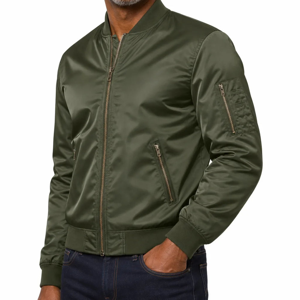 Men's Green Carmen Stand Collar Bomber Jacket