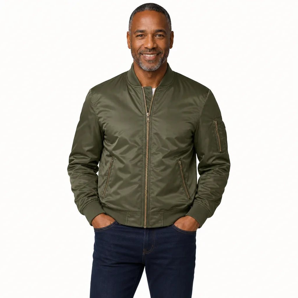 Men's Green Carmen Stand Collar Bomber Jacket