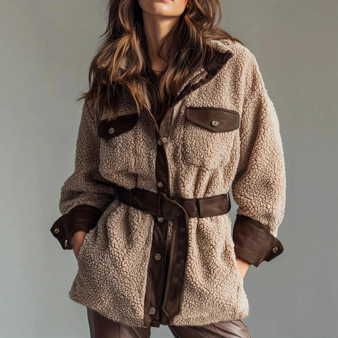 Remy | Women's Belted Teddy Jacket  - Brown