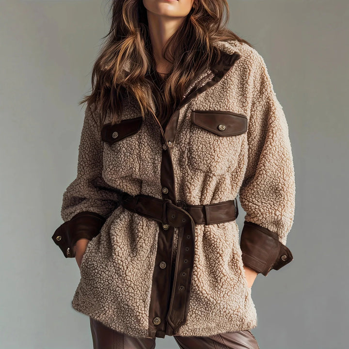 Remy | Women's Belted Teddy Jacket  - Brown