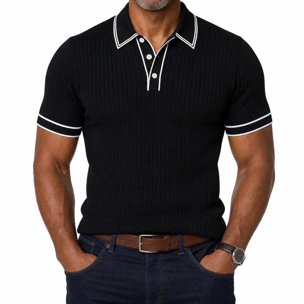 Reuben | Men's Fall Knit Polo Shirt - Color:Black;Size:XS