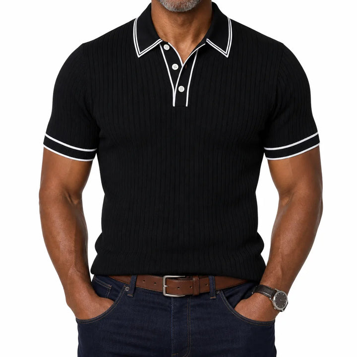 Reuben | Men's Fall Knit Polo Shirt - Color:Black;Size:XS