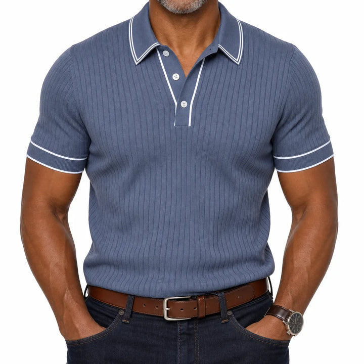Reuben | Men's Fall Knit Polo Shirt - Color:Blue;Size:XS