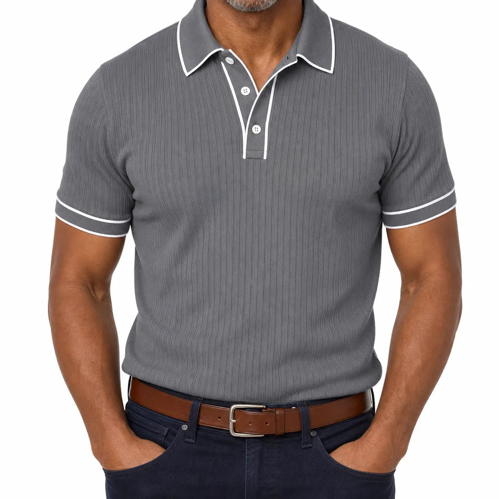 Reuben | Men's Fall Knit Polo Shirt - Color:Gray;Size:XS