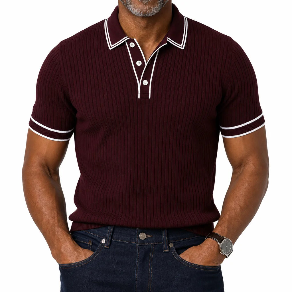 Reuben | Men's Fall Knit Polo Shirt - Color:Red;Size:XS