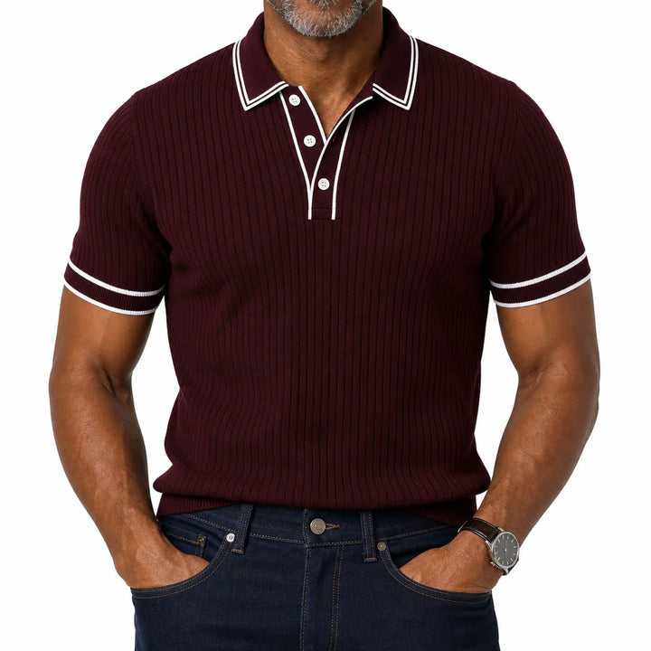 Reuben | Men's Fall Knit Polo Shirt - Color:Red;Size:XS