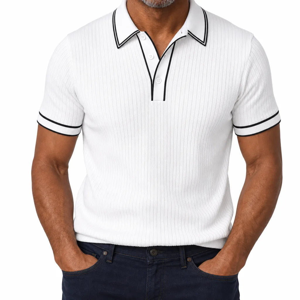 Reuben | Men's Fall Knit Polo Shirt - Color:White;Size:XS