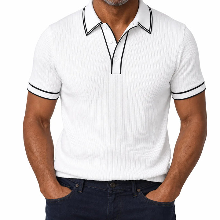 Reuben | Men's Fall Knit Polo Shirt - Color:White;Size:XS